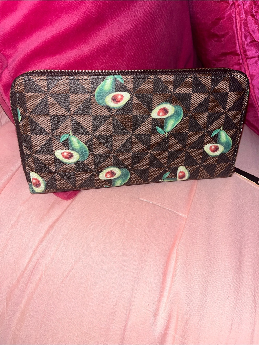 Avocado Print Brown Zip-Around Wallet